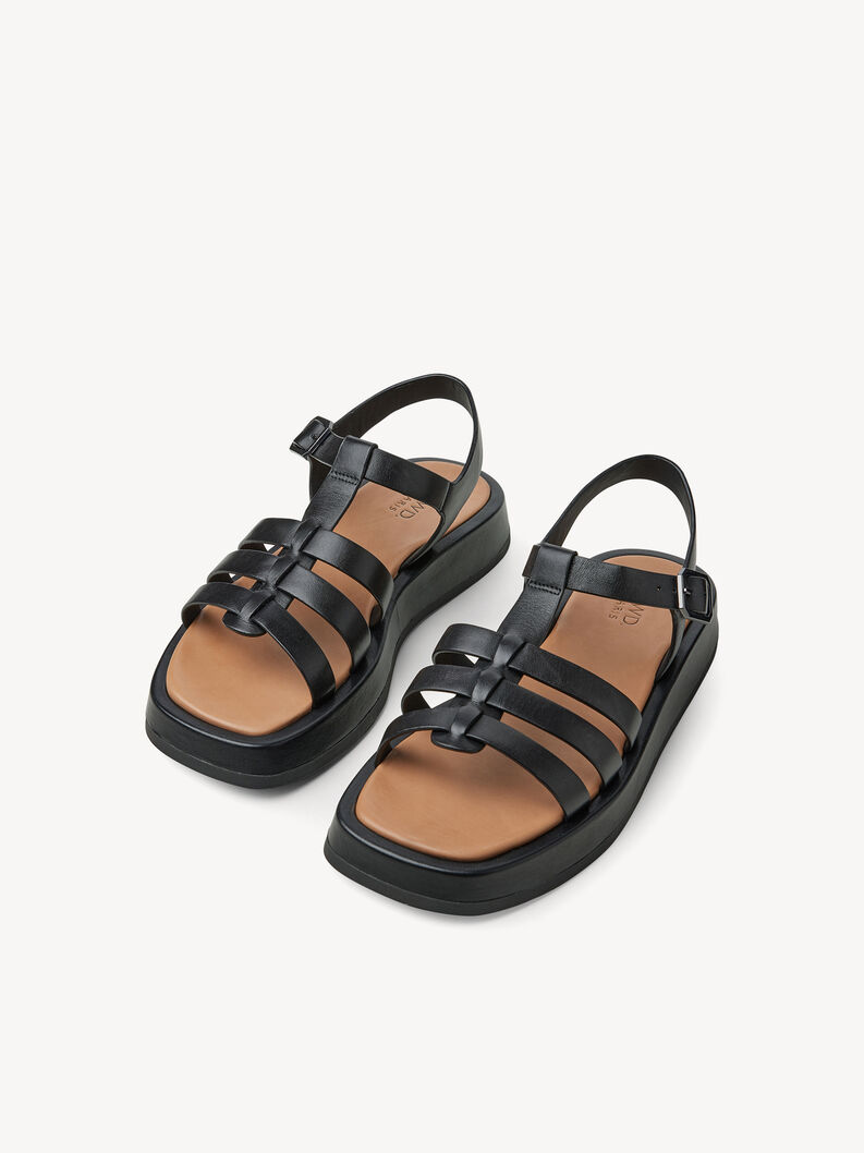 Leather Heeled sandal - black, BLACK, hi-res