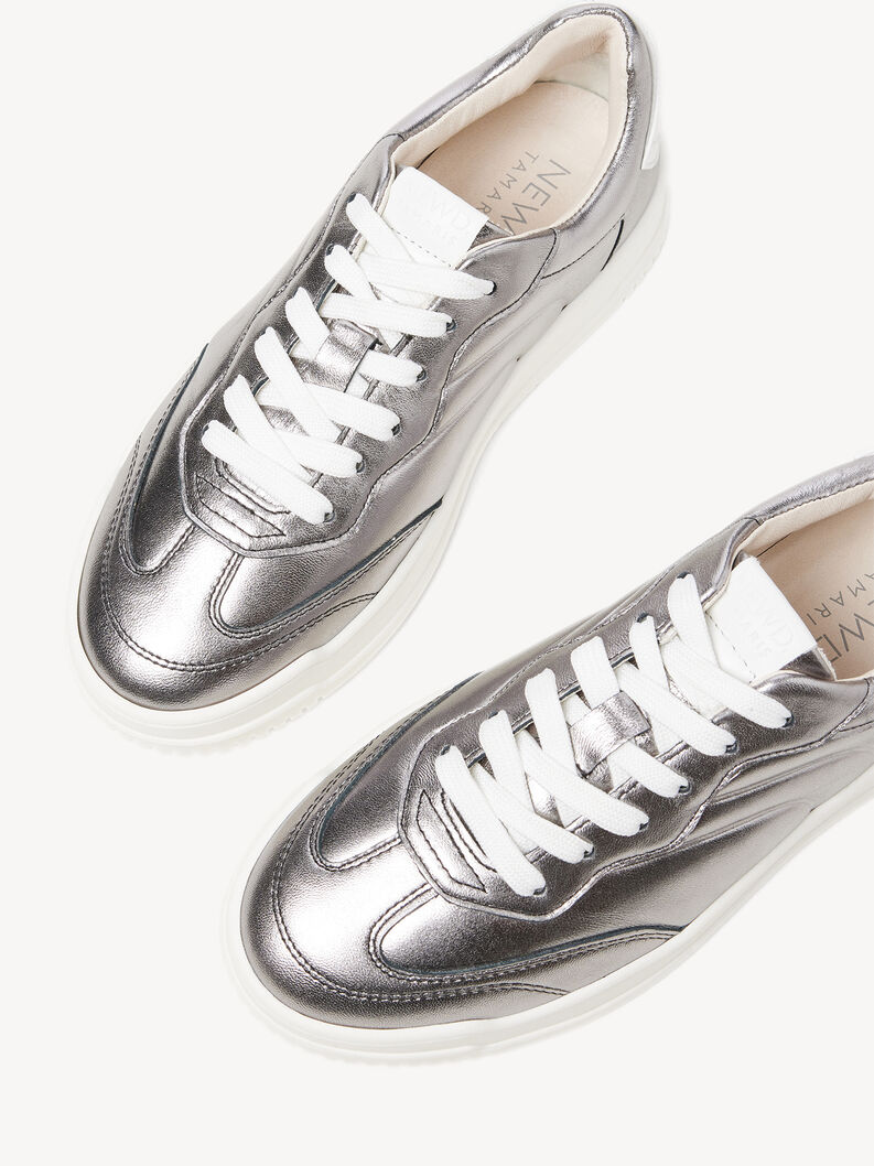 Leather Sneaker - silver, PEWTER/WHITE, hi-res