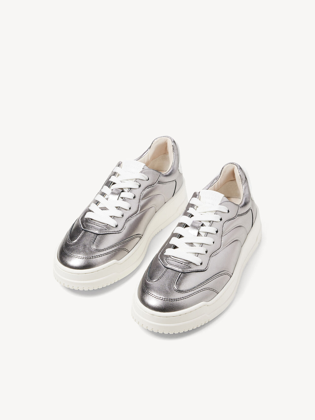 Ledersneaker - silber, PEWTER/WHITE, hi-res