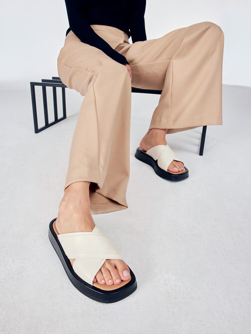 Leren Slipper - beige, IVORY COMB, hi-res