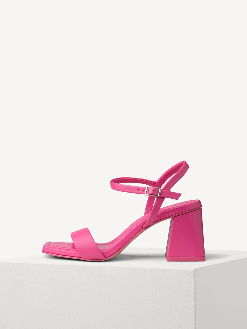 Sandale à talon en cuir - rose fuchsia, rose fuchsia, hi-res