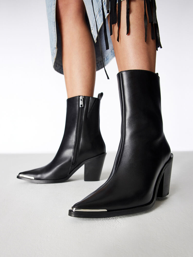 Bottine en cuir - noir, BLACK LEATHER, hi-res