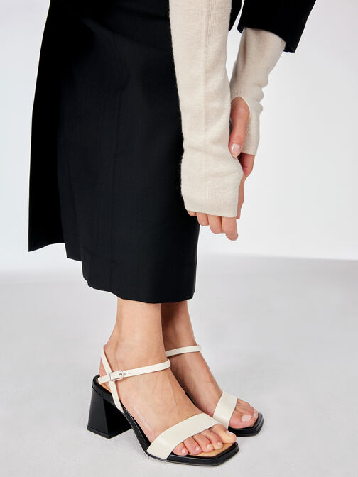 Sandale à talon en cuir - beige, IVORY COMB, hi-res